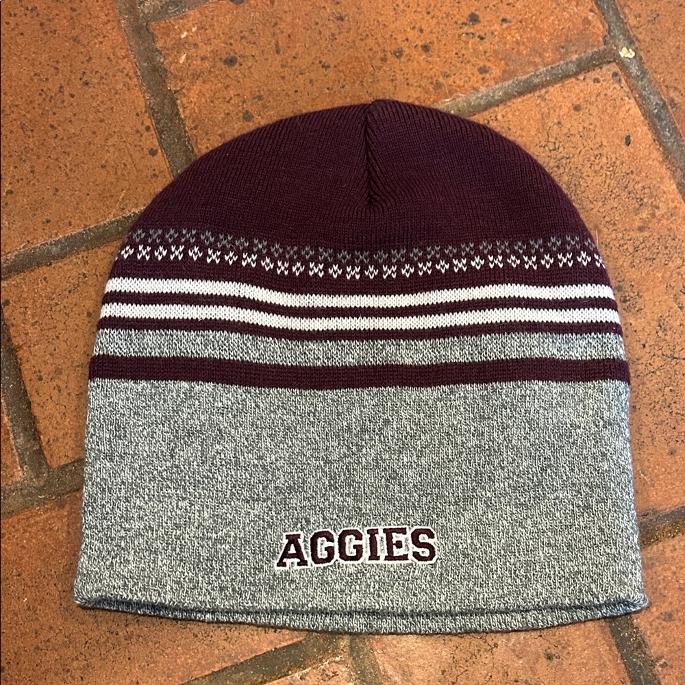 A&M Aggie Maroon and Gray Striped Beanie